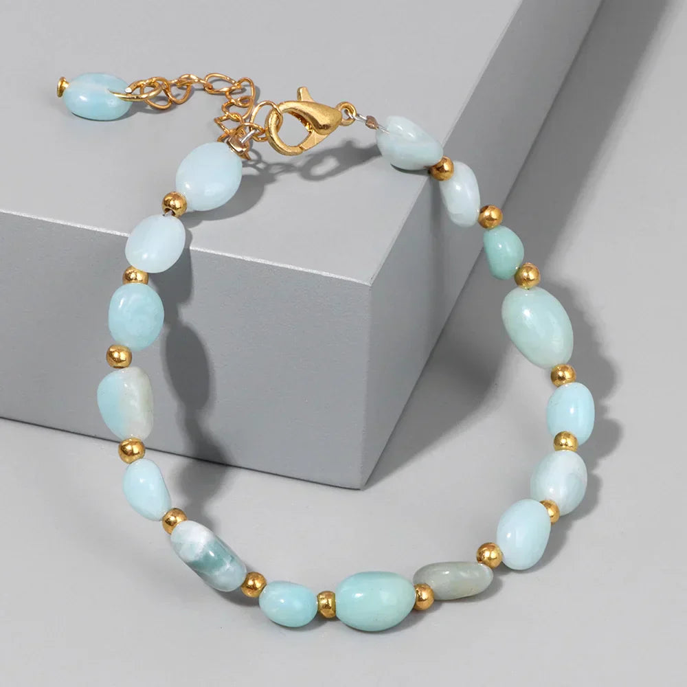 Pulseiras Pedras Naturais (Quartzo Rosa, Ágata) com Corrente Dourada, Estilo Bangle