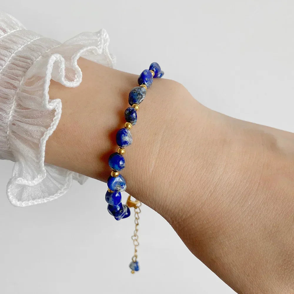 Pulseiras Pedras Naturais (Quartzo Rosa, Ágata) com Corrente Dourada, Estilo Bangle