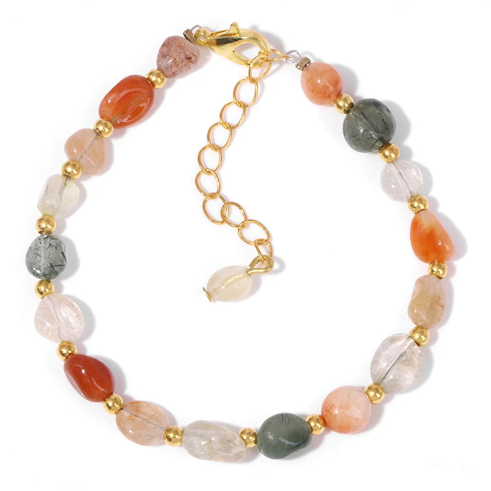 Pulseiras Pedras Naturais – Quartzo Rosa e Ágata com Corrente Dourada