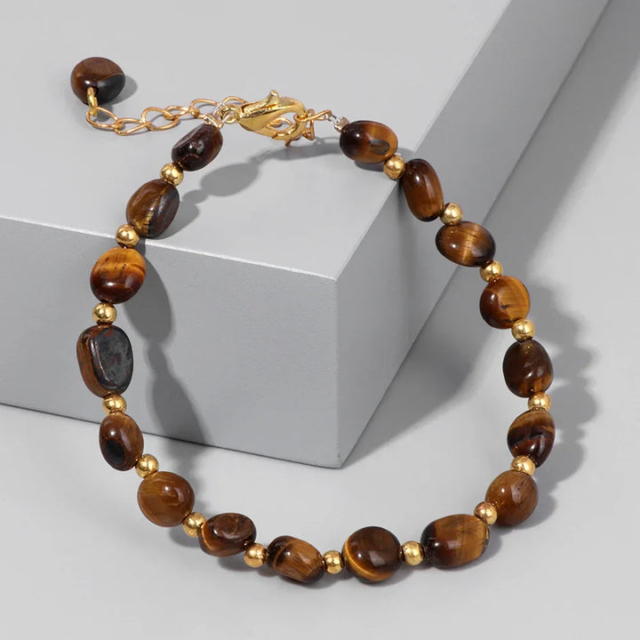 Pulseiras Pedras Naturais – Quartzo Rosa e Ágata com Corrente Dourada