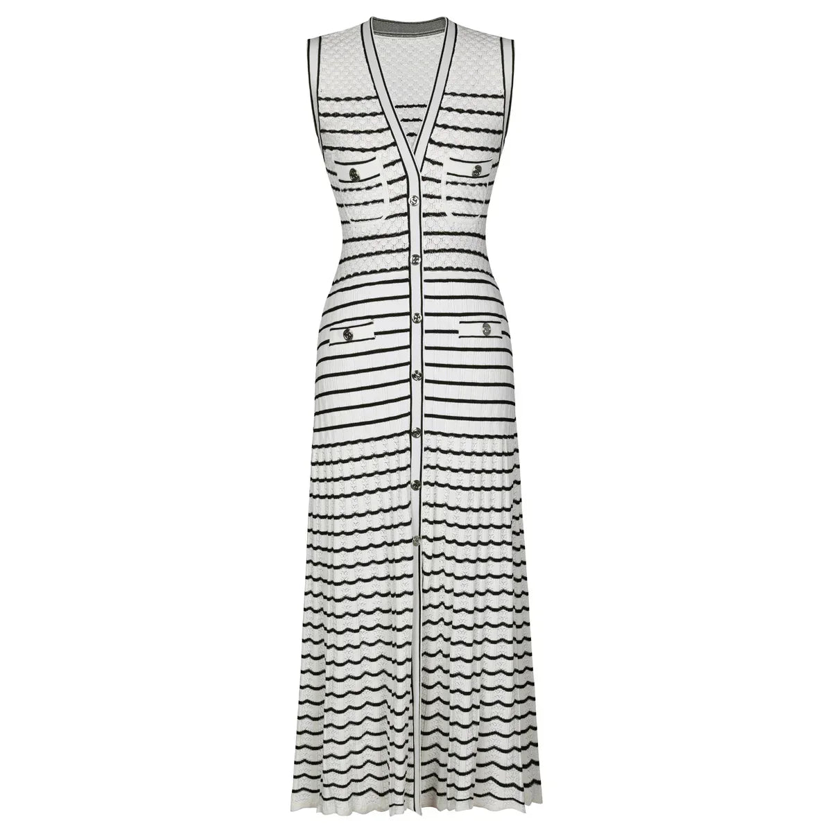 Vestido Cami em Tricô Canelado Premium com Abotoamento Frontal e Trama Ondulada