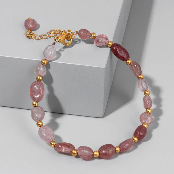 Pulseiras Pedras Naturais – Quartzo Rosa e Ágata com Corrente Dourada