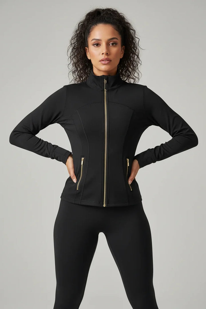 Conjunto Esportivo Feminino com Zíper Dourado e Calça Modeladora