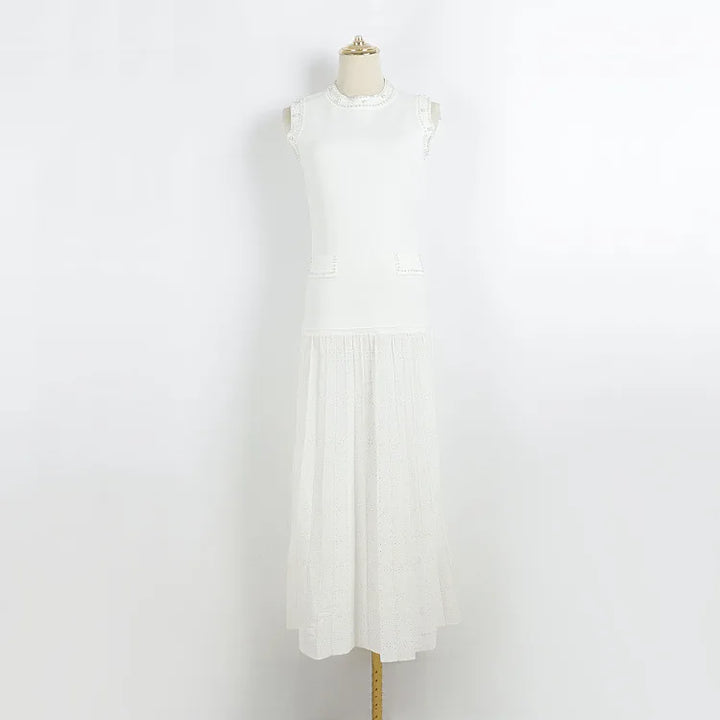 Vestido Midi em Tricô com Aplicações de Pérolas – Azul Serenity