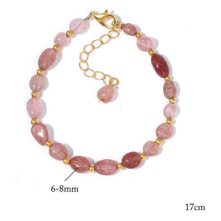 Pulseiras Pedras Naturais – Quartzo Rosa e Ágata com Corrente Dourada
