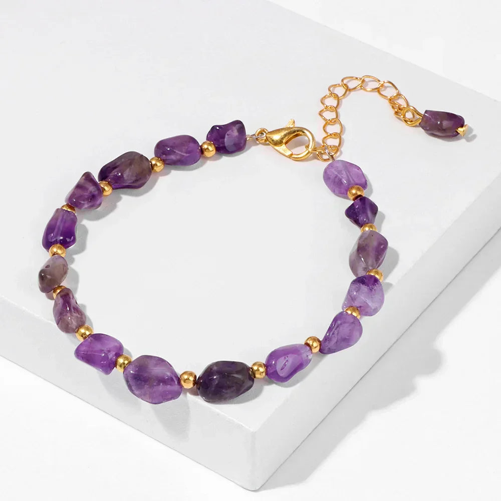 Pulseiras Pedras Naturais (Quartzo Rosa, Ágata) com Corrente Dourada, Estilo Bangle