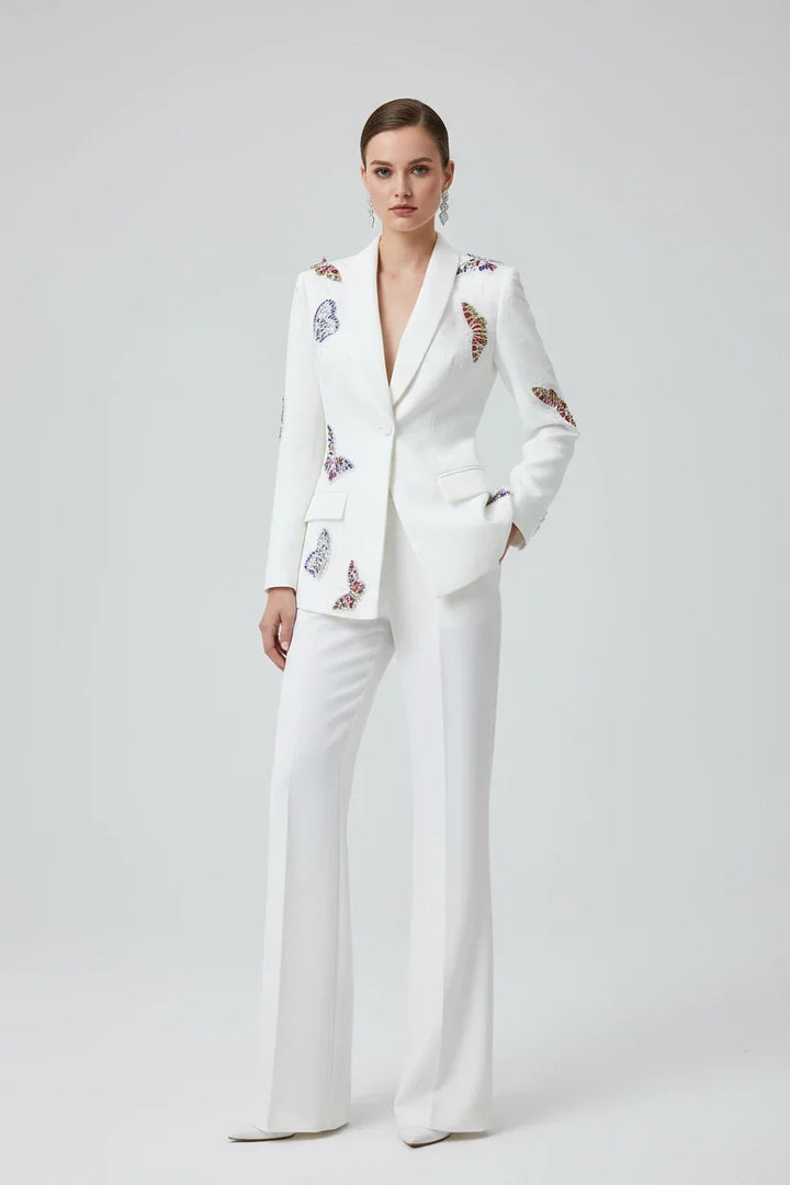 Conjunto Elegante: Blazer com Aplicação 3D e Calça Pantalona