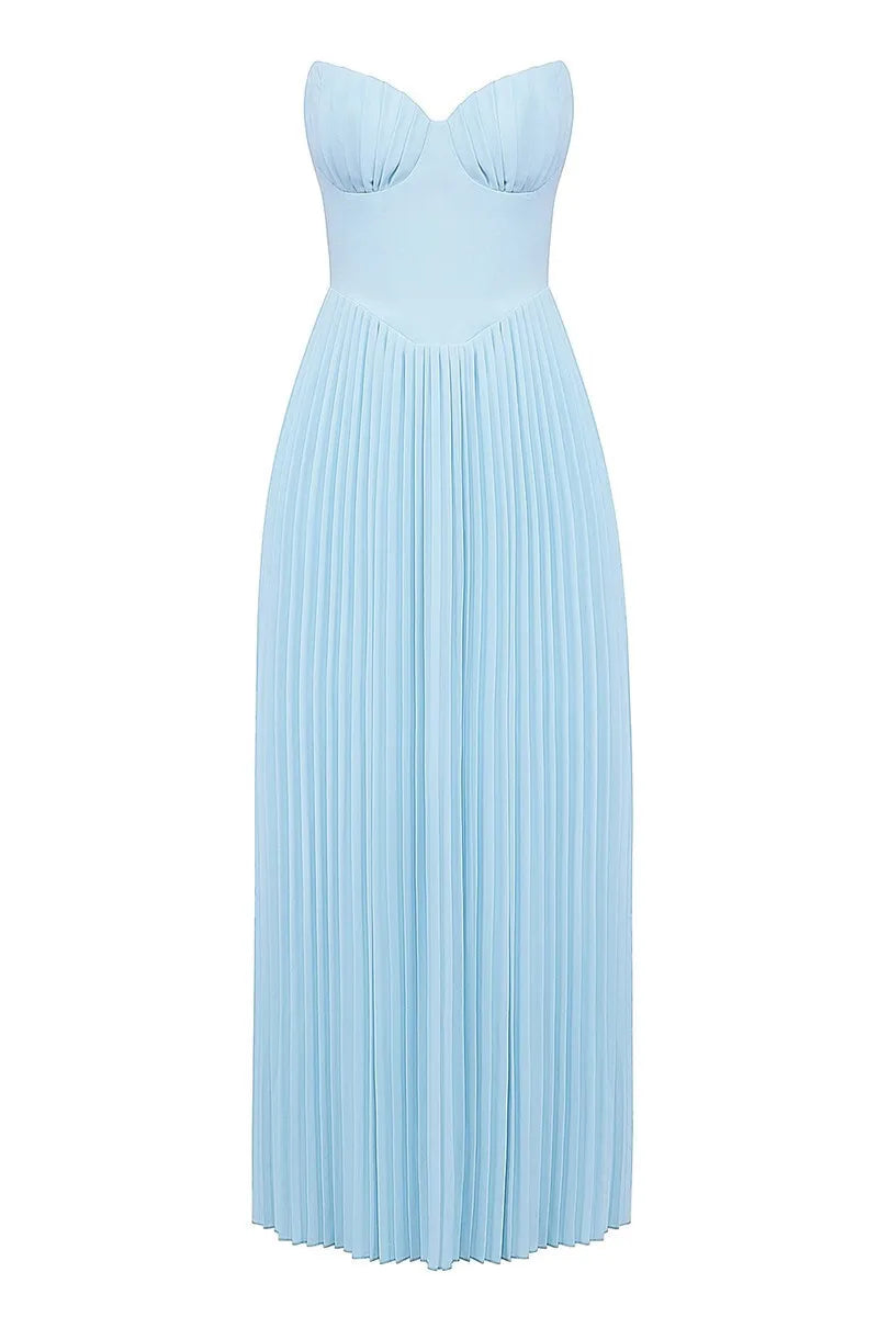 Vestido Longo Carlotta – Espartilho, Saia Plissada e Luxo Moderno