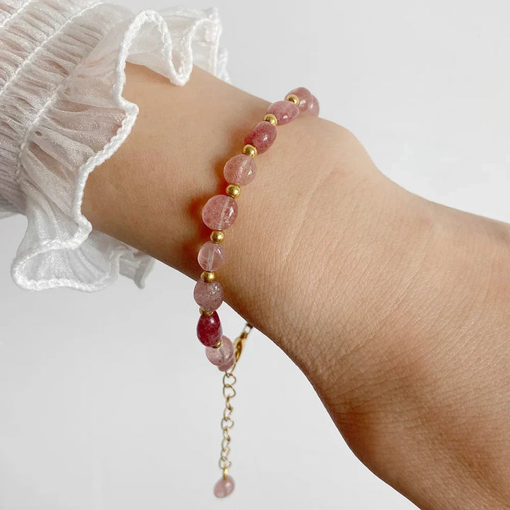 Pulseiras Pedras Naturais – Quartzo Rosa e Ágata com Corrente Dourada