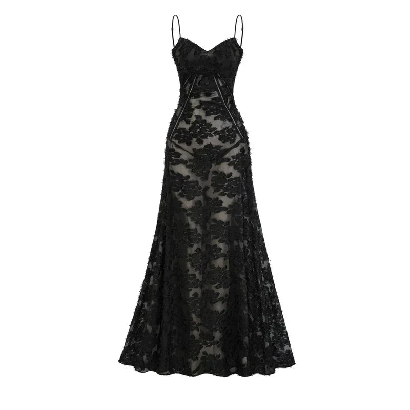 Vestido Longo Renda Floral Exclusiva e Caimento Fluido de Luxo
