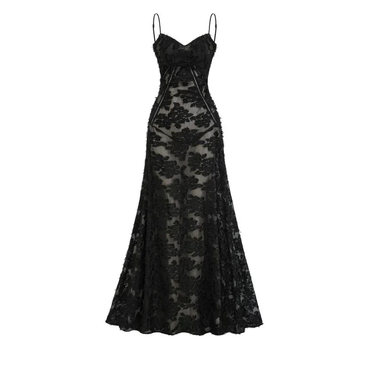 Vestido Longo Renda Floral Exclusiva e Caimento Fluido de Luxo