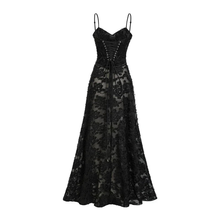 Vestido Longo Renda Floral Exclusiva e Caimento Fluido de Luxo