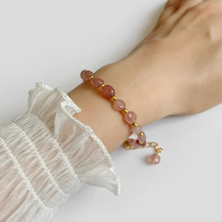 Pulseiras Pedras Naturais – Quartzo Rosa e Ágata com Corrente Dourada