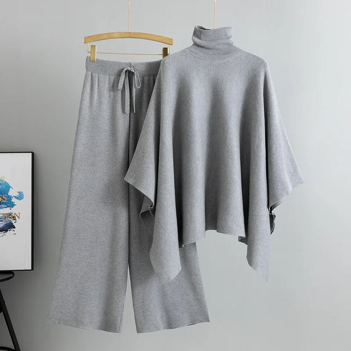Conjunto de Tricô com Gola Alta e Calça Pantalona