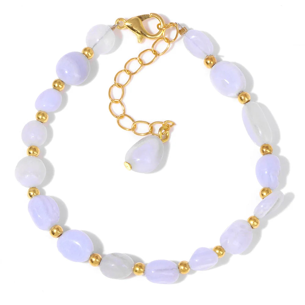 Pulseiras Pedras Naturais – Quartzo Rosa e Ágata com Corrente Dourada