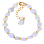 Pulseiras Pedras Naturais (Quartzo Rosa, Ágata) com Corrente Dourada, Estilo Bangle