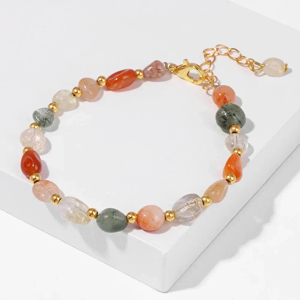Pulseiras Pedras Naturais – Quartzo Rosa e Ágata com Corrente Dourada