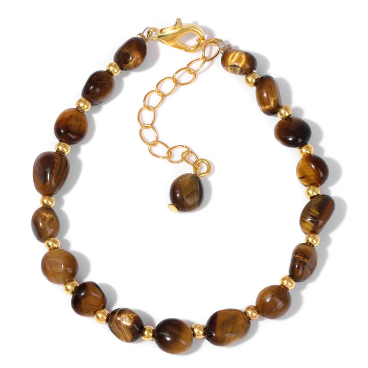 Pulseiras Pedras Naturais – Quartzo Rosa e Ágata com Corrente Dourada