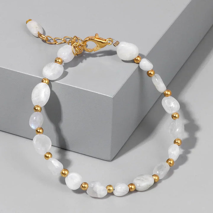 Pulseiras Pedras Naturais – Quartzo Rosa e Ágata com Corrente Dourada
