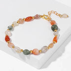 Pulseiras Pedras Naturais (Quartzo Rosa, Ágata) com Corrente Dourada, Estilo Bangle