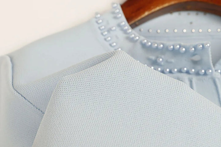 Cardigan em Tricô com Aplicações de Pérolas – Azul Serenity