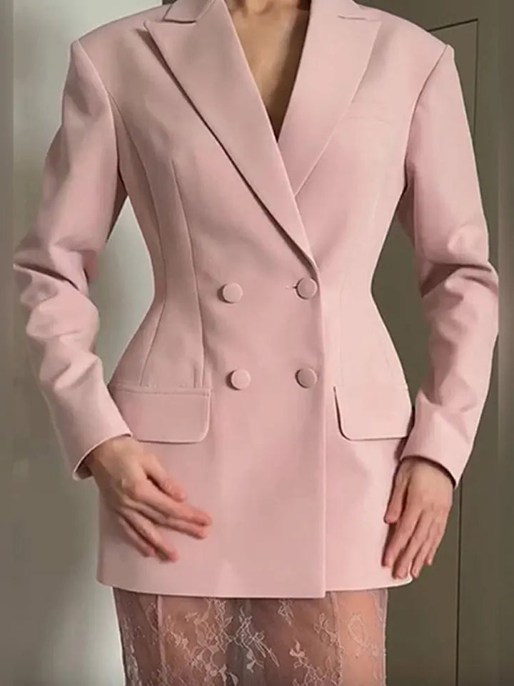 Conjunto Blazer Transpassado e Saia Evasê em Renda Trabalhada