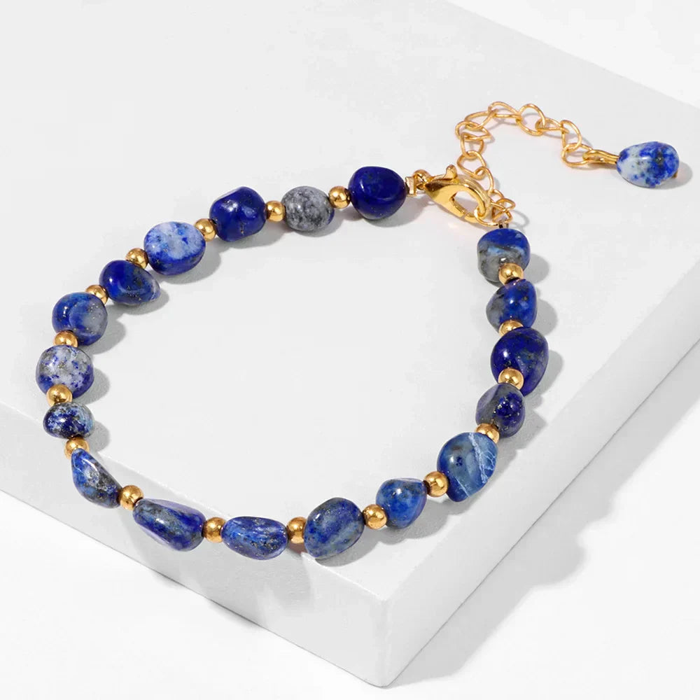 Pulseiras Pedras Naturais (Quartzo Rosa, Ágata) com Corrente Dourada, Estilo Bangle