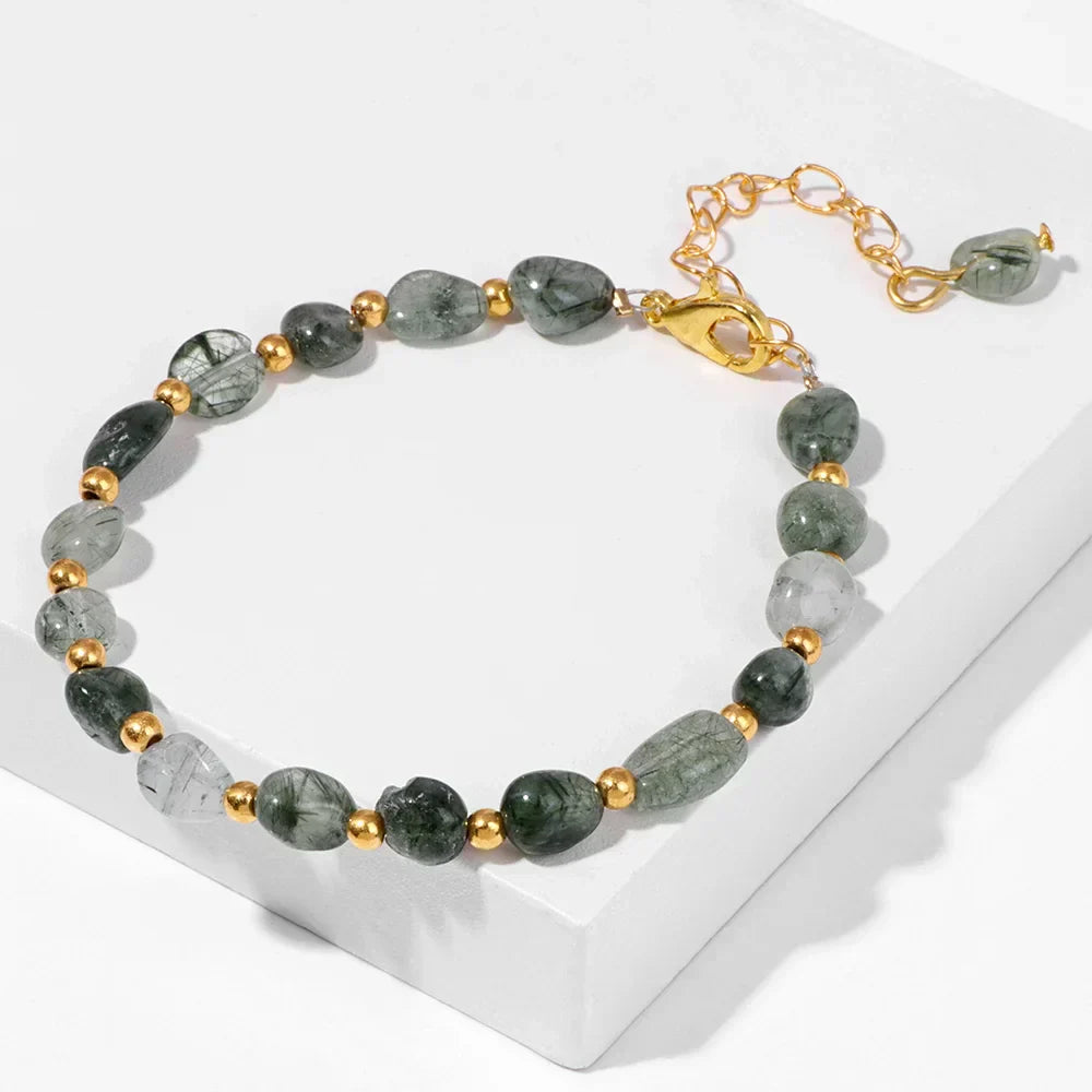 Pulseiras Pedras Naturais – Quartzo Rosa e Ágata com Corrente Dourada
