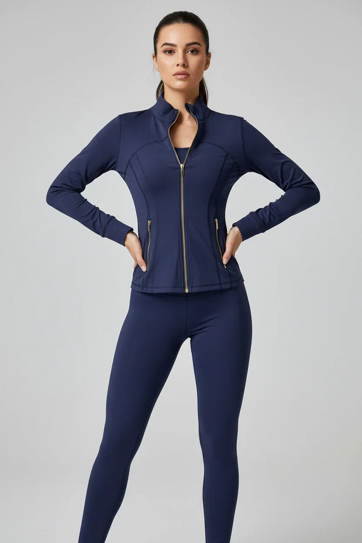 Conjunto Esportivo Feminino com Zíper Dourado e Calça Modeladora