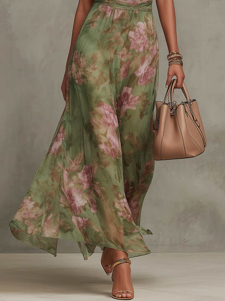 Serena | Vestido Longo Fluido Floral – Leve, Elegante e Irresistível