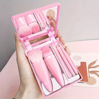 Kit 5 Pincéis de Maquiagem Portátil com Espelho