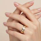 Anel Cravejado em Microzircônias Diamond Lux Banhado a Ouro 14K