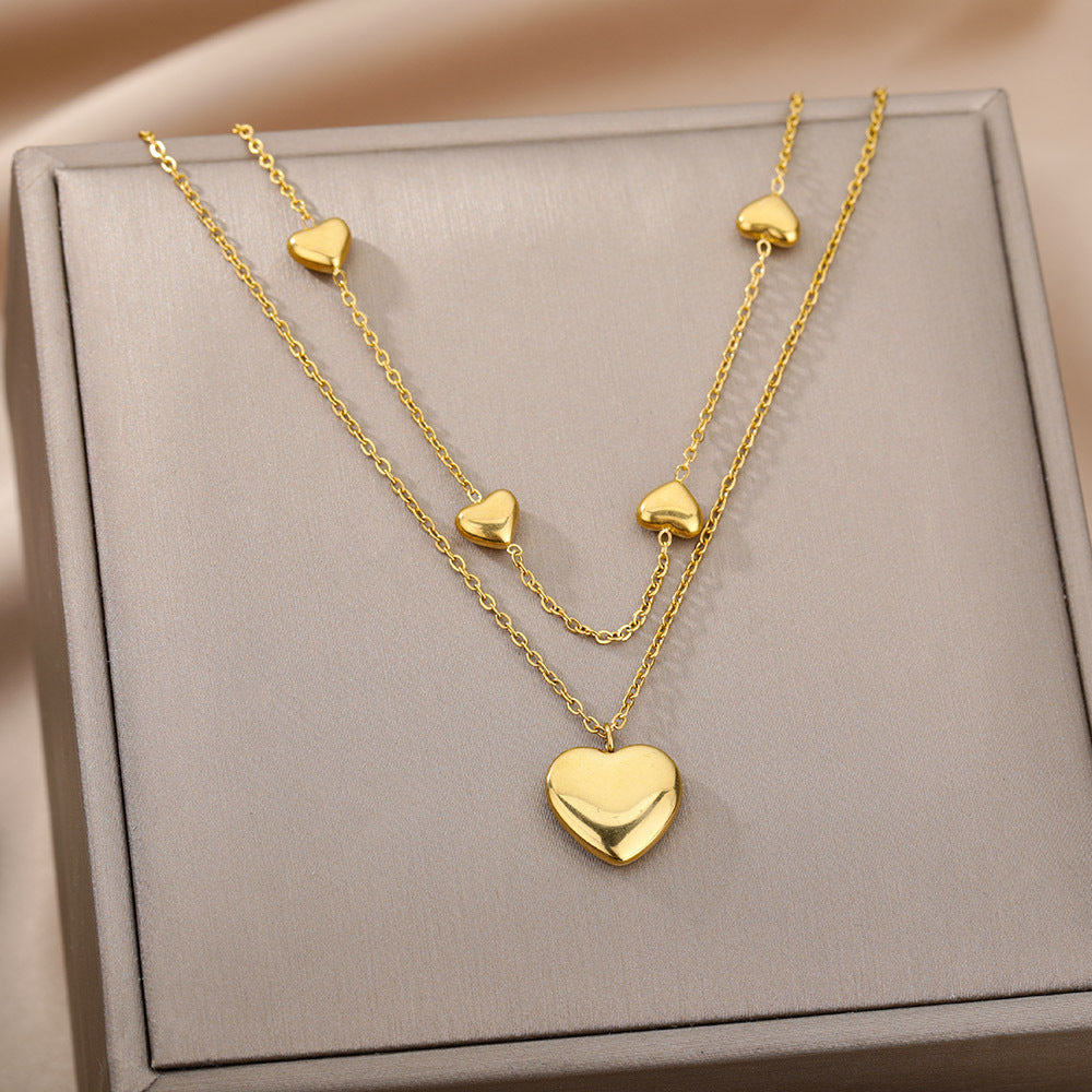 Colar Duas Camadas Pingentes de Coração Heart Layers Banhado a Ouro 18K