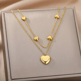 Colar Duas Camadas Pingentes de Coração Heart Layers Banhado a Ouro 18K