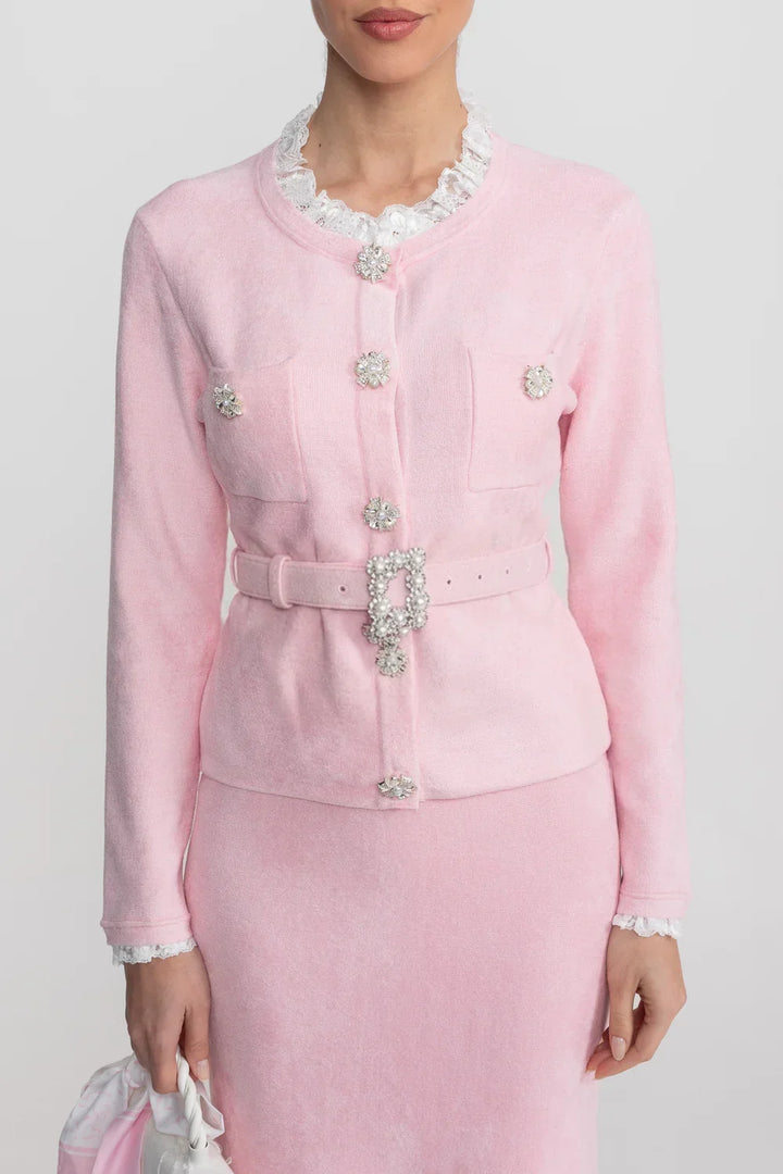 Conjunto Executivo Rosa: Casaco Estruturado e Saia Sereia Midi – Elegância