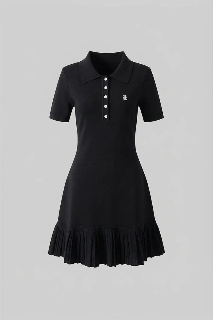 Vestido Curto Estilo Polo com Saia de Babados Pregueados