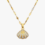 Colar Pingente Concha e Pérola Shell Glow Banhado a Ouro 18K