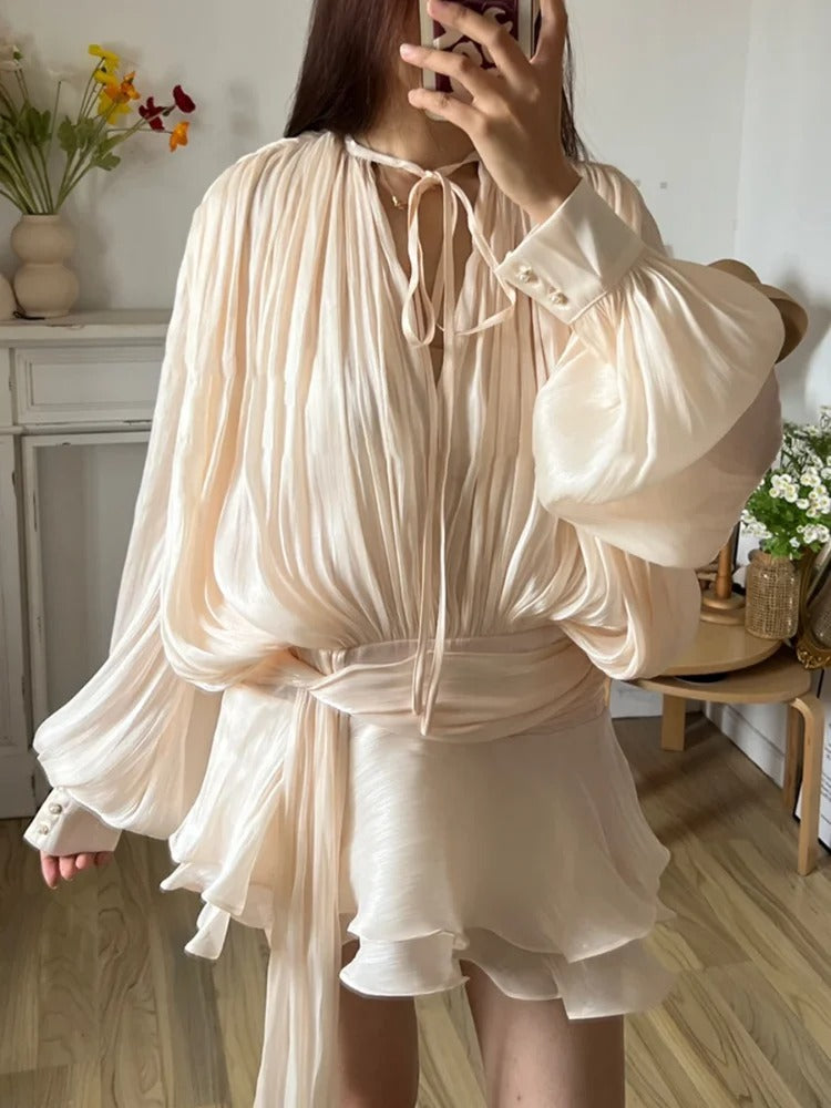 Vestido Feminino Acetinado Plissado -  Izuke