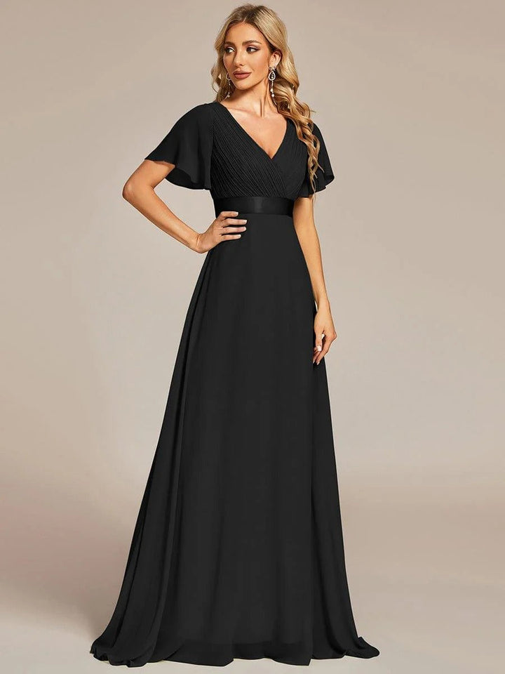 Vestido de Cintura Império Longo com Mangas Curtas Voadoras