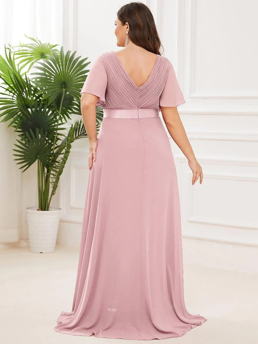 Vestido de Cintura Império Longo com Mangas Curtas Voadoras