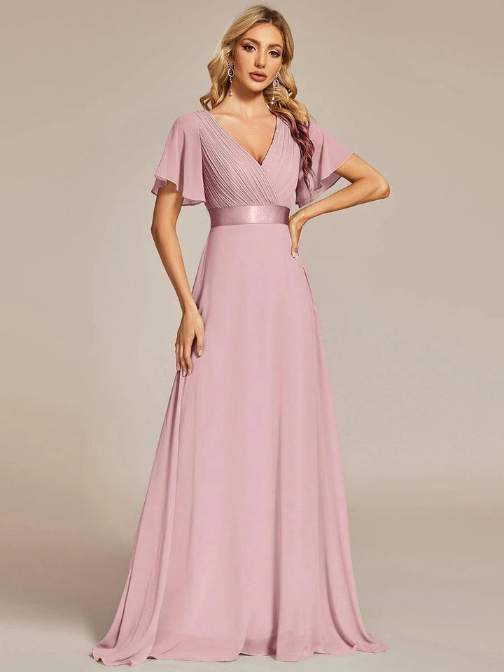 Vestido de Cintura Império Longo com Mangas Curtas Voadoras