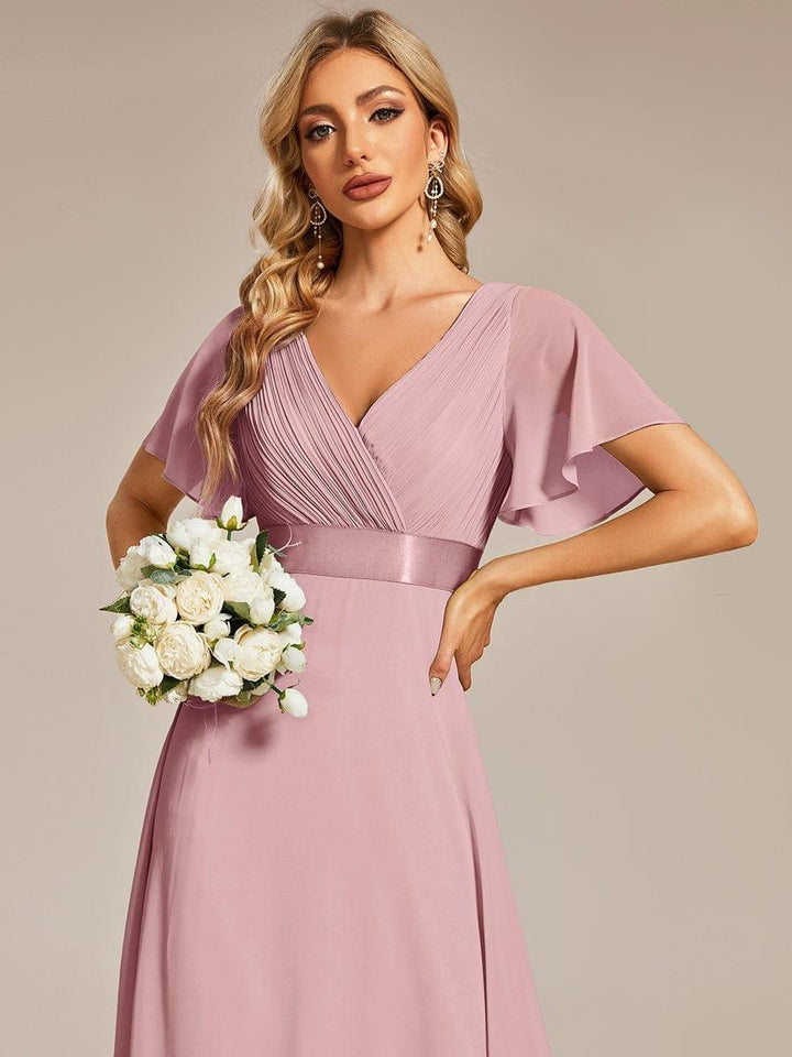 Vestido de Cintura Império Longo com Mangas Curtas Voadoras