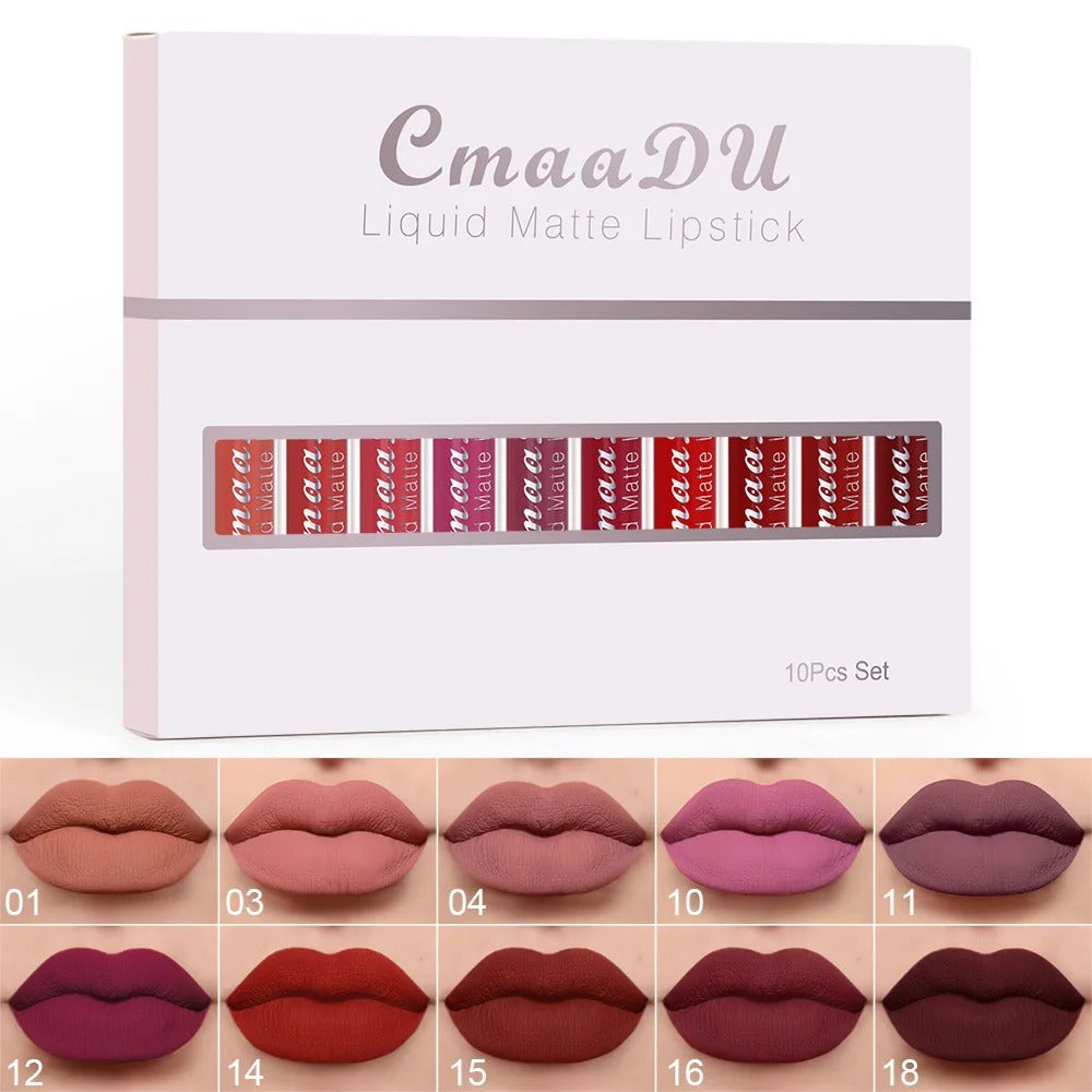 10 unidades de brilho labial mate, à prova de água e de longa duração