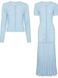 Vestido e Casaco Cardigan Bordado Luxo Azul Serenity – Elegância e Sofisticação em Cada Detalhe