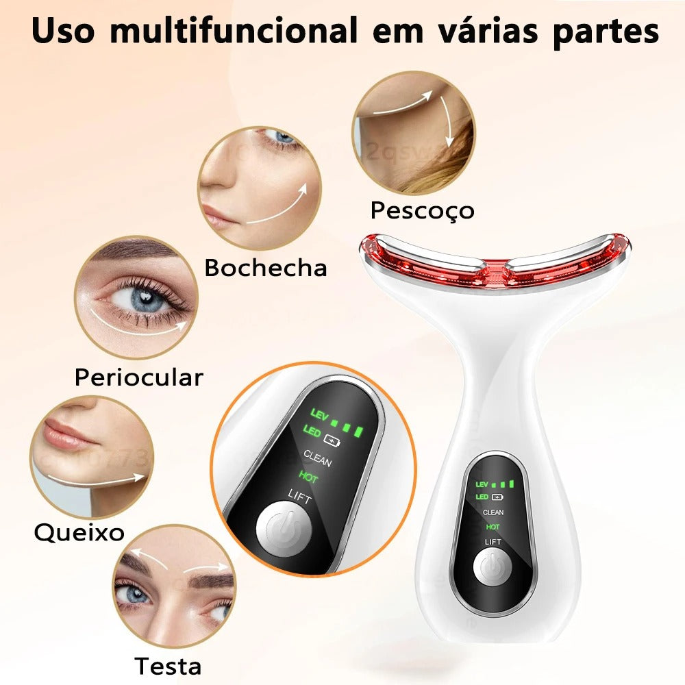 Massageador Facial e de Pescoço com 7 Modos de Luz LED