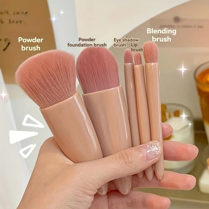 Kit 5 Pincéis de Maquiagem Portátil com Espelho