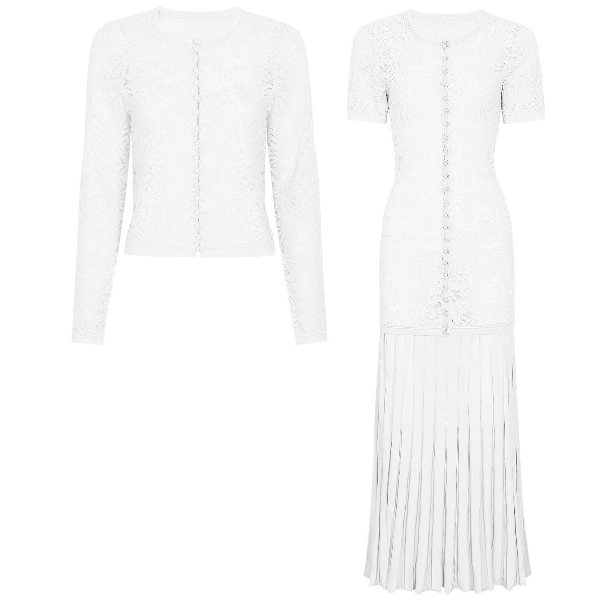 Vestido e Casaco Cardigan Bordado Luxo Azul Serenity – Elegância e Sofisticação em Cada Detalhe