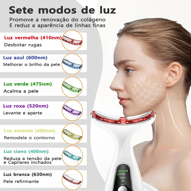 Massageador Facial e de Pescoço com 7 Modos de Luz LED