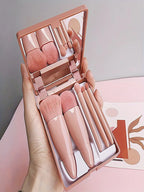 Kit 5 Pincéis de Maquiagem Portátil com Espelho