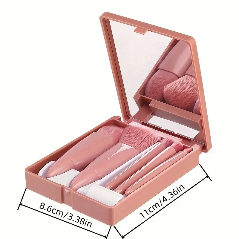 Kit 5 Pincéis de Maquiagem Portátil com Espelho